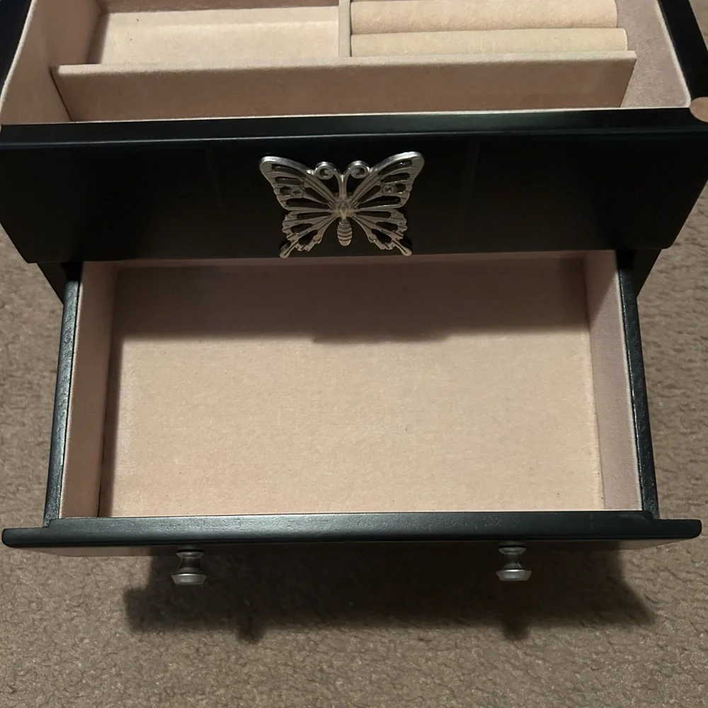 Black Jewelry Organizer with Butterfly Accent